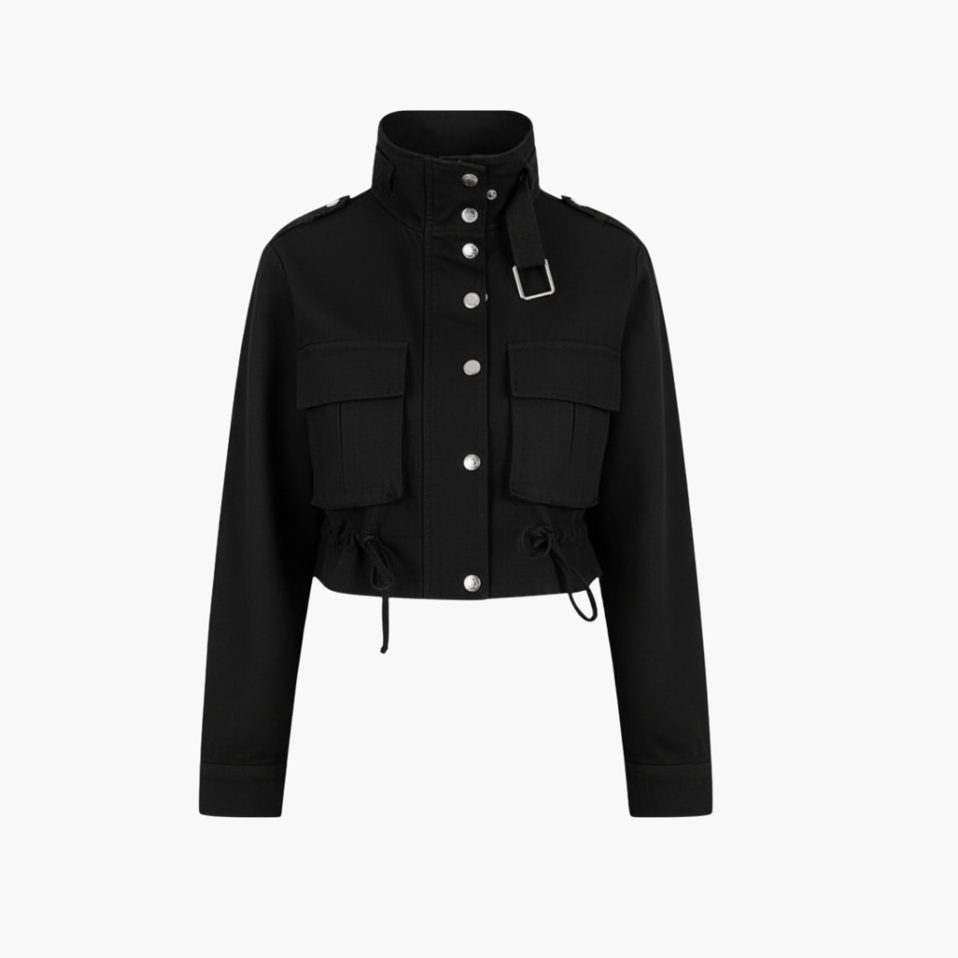 Short Fitted Women's Jacket with Pocket Details - Olytrend