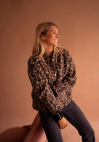 Fashionable Ladies Leather Animal Print Jacket