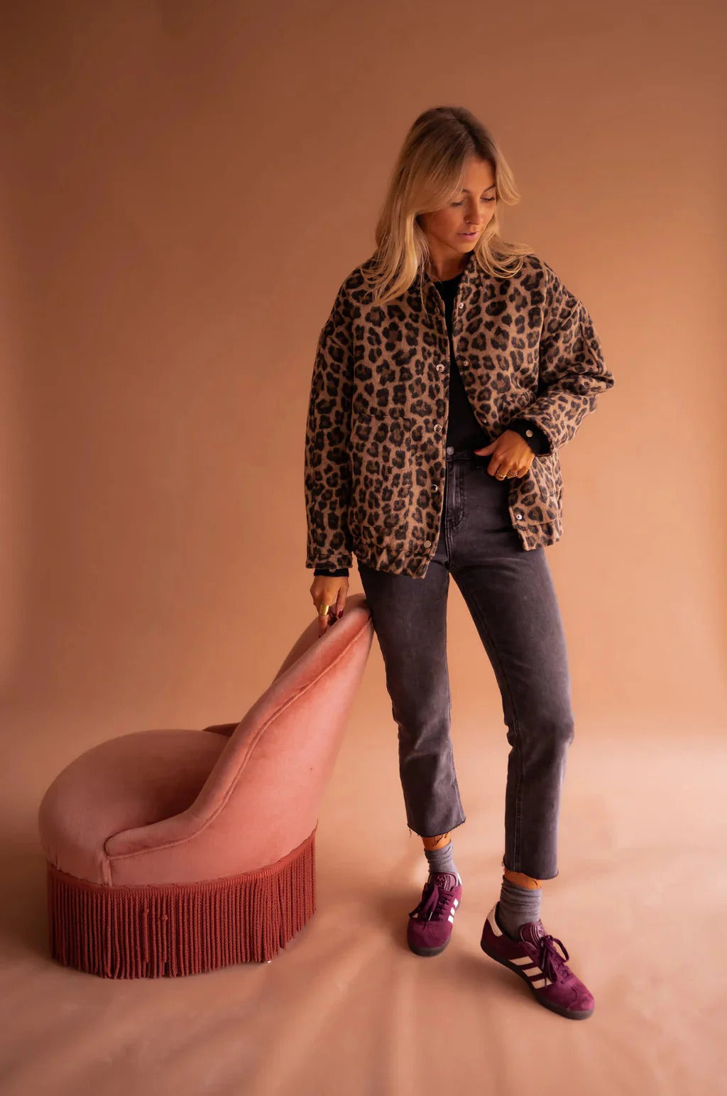 Fashionable Ladies Leather Animal Print Jacket