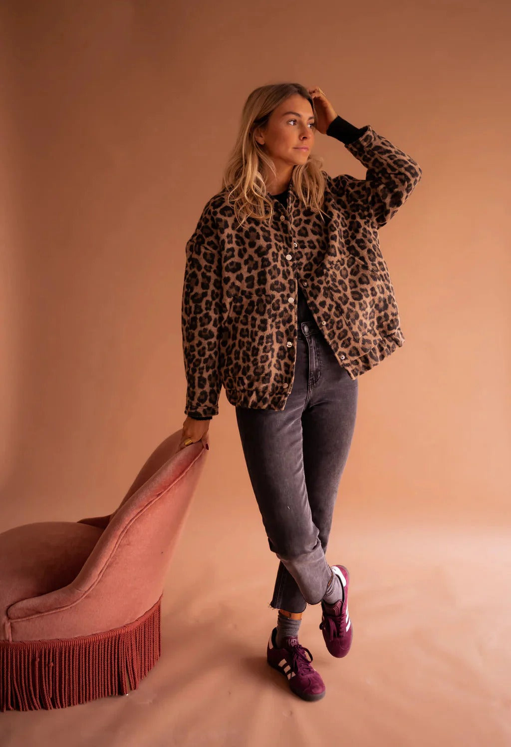 Fashionable Ladies Leather Animal Print Jacket