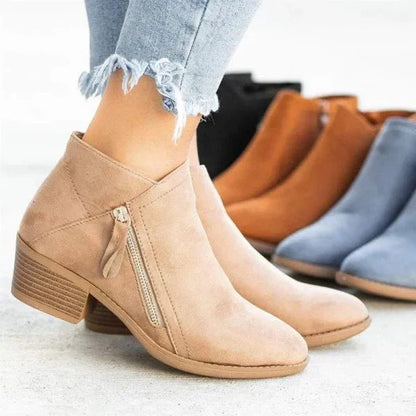 Ladies Low Heel Ankle Boots with Side Zip