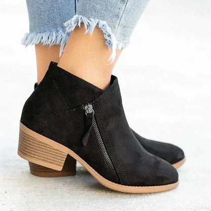 Ladies Low Heel Ankle Boots with Side Zip
