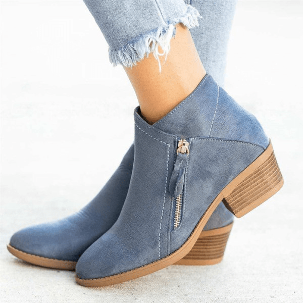 Ladies Low Heel Ankle Boots with Side Zip - Olytrend