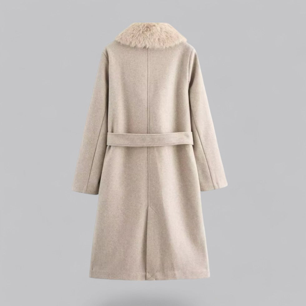 Classic Tan Trench Coat with Faux Fur Trim