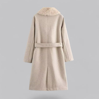 Classic Tan Trench Coat with Faux Fur Trim