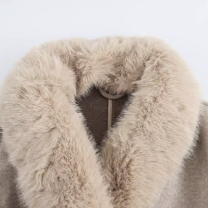 Classic Tan Trench Coat with Faux Fur Trim