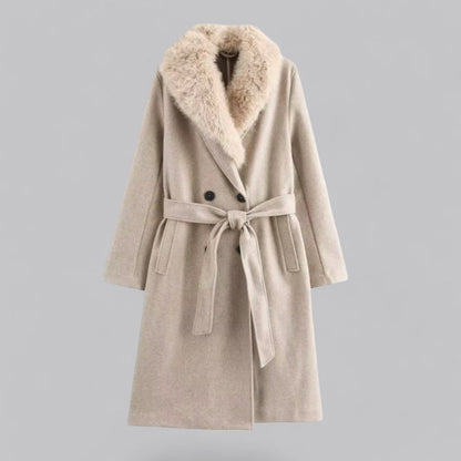 Classic Tan Trench Coat with Faux Fur Trim - Nocini