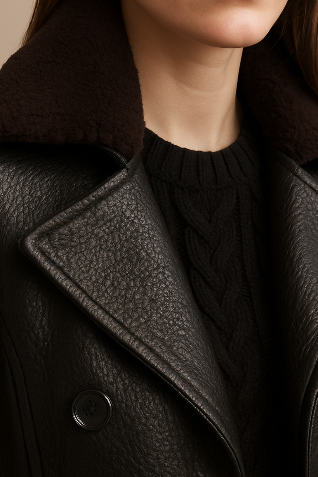Elegant Women's Fake Leather Long Coat