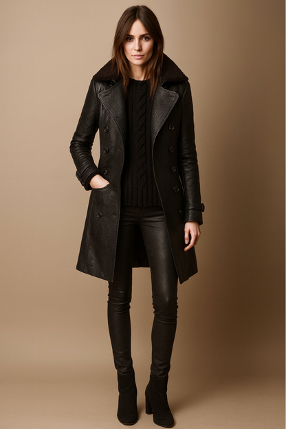 Elegant Women's Fake Leather Long Coat - Nocini