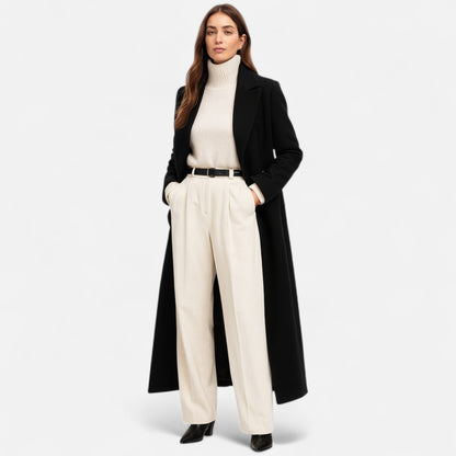 Classic Women's Long Black Coat - Nocini