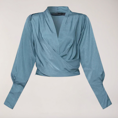 Elegant V-Neck Top with Puffy Sleeves for Women