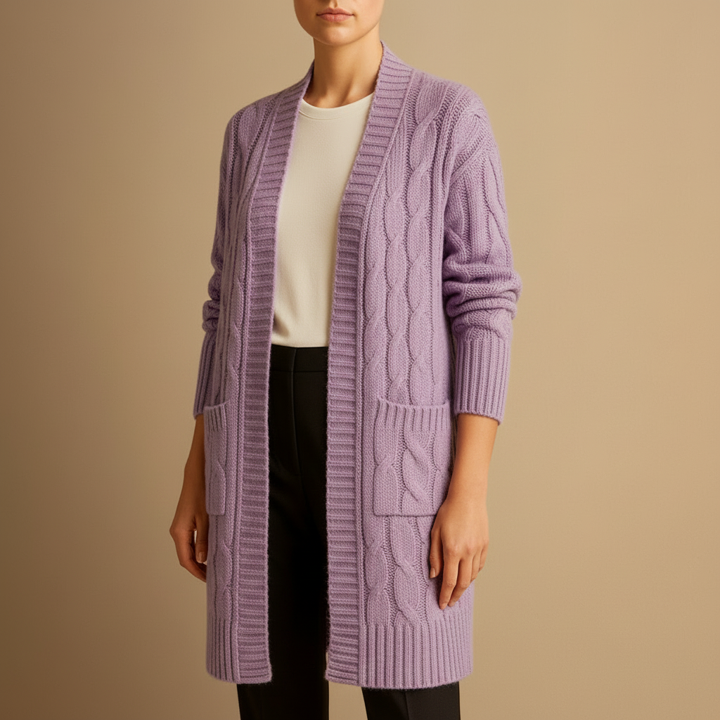 Soft Women's Cable Knit Open Front Cardigan with Pockets