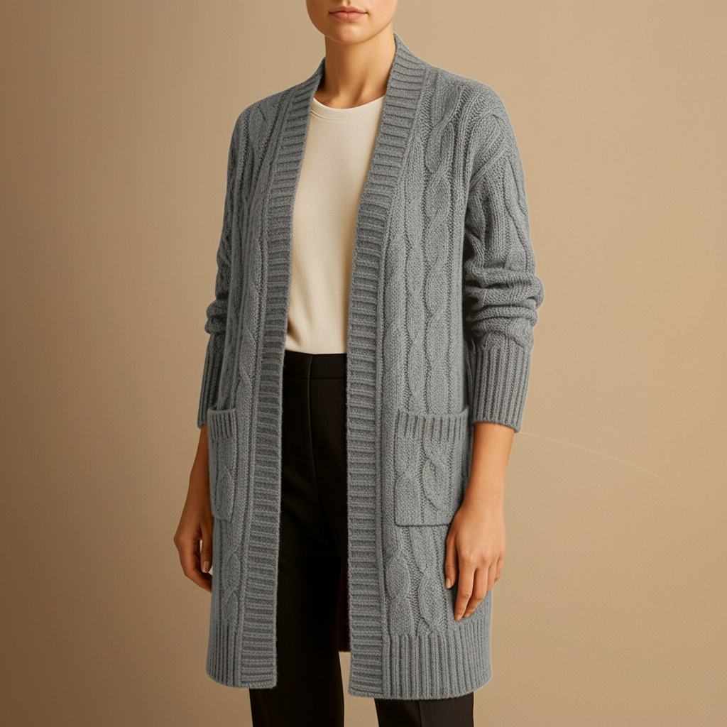 Soft Women's Cable Knit Open Front Cardigan with Pockets