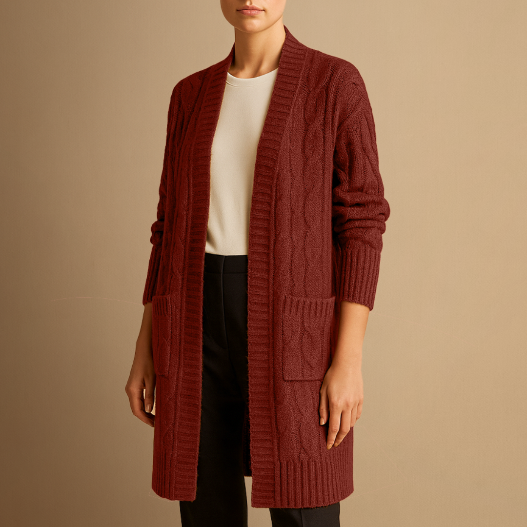 Soft Women's Cable Knit Open Front Cardigan with Pockets