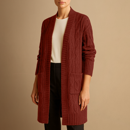 Soft Women's Cable Knit Open Front Cardigan with Pockets