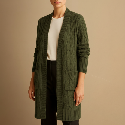 Soft Women's Cable Knit Open Front Cardigan with Pockets