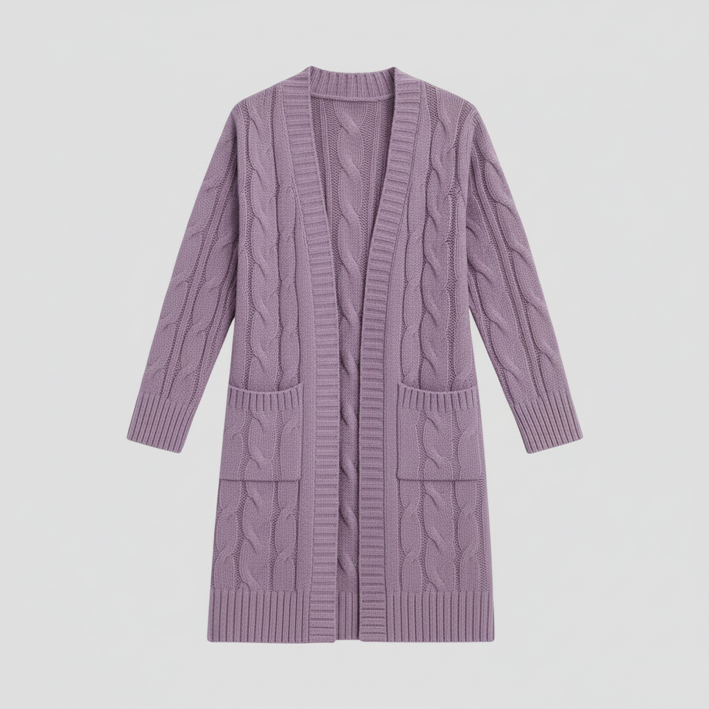 Soft Women's Cable Knit Open Front Cardigan with Pockets - Nocini