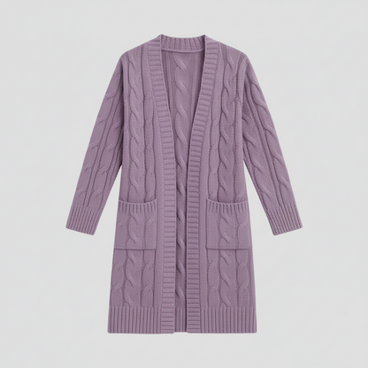 Soft Women's Cable Knit Open Front Cardigan with Pockets - Nocini