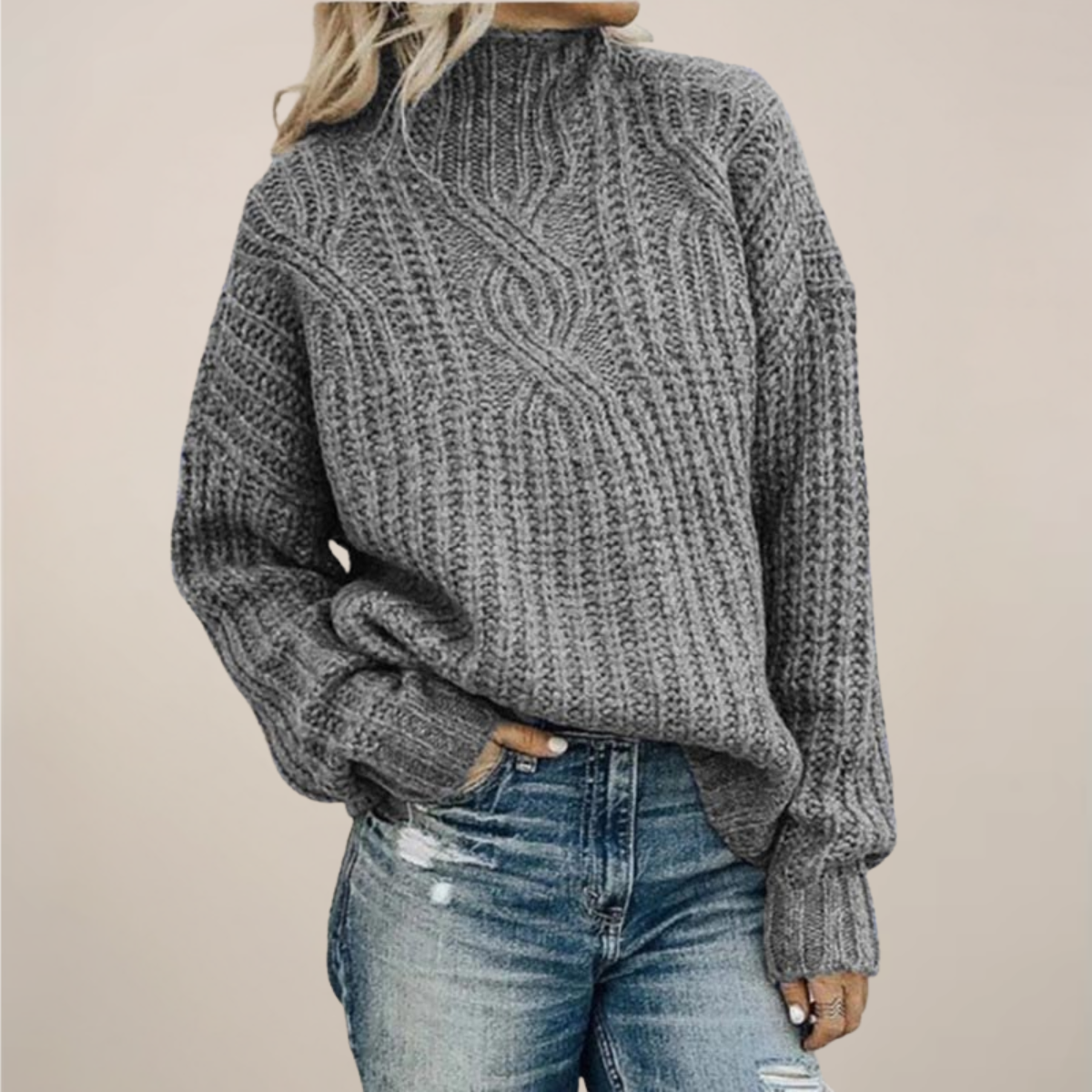 Classic Cable Knit Black Crew Neck Sweater