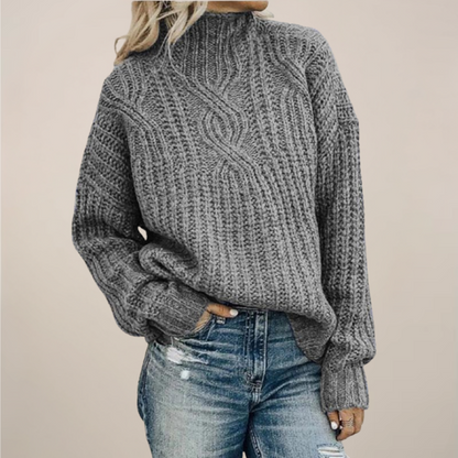 Classic Cable Knit Black Crew Neck Sweater