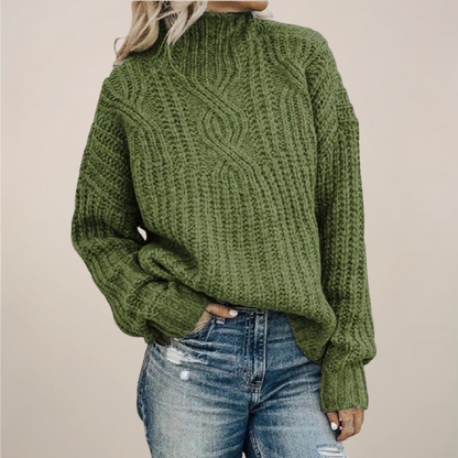 Classic Cable Knit Black Crew Neck Sweater