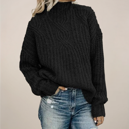 Classic Cable Knit Black Crew Neck Sweater - Nocini