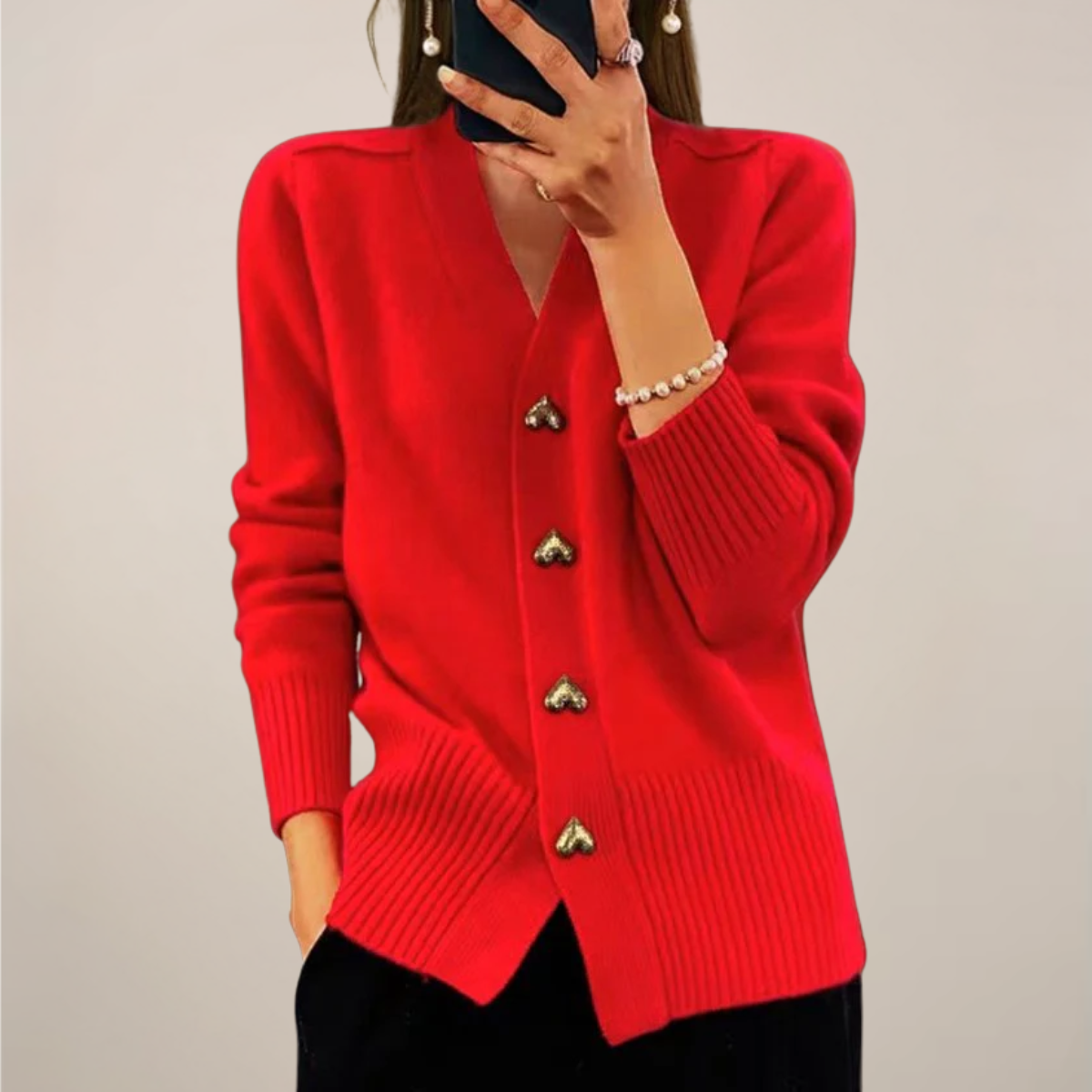Fashionable Ladies Cardigan with Cute Heart Buttons