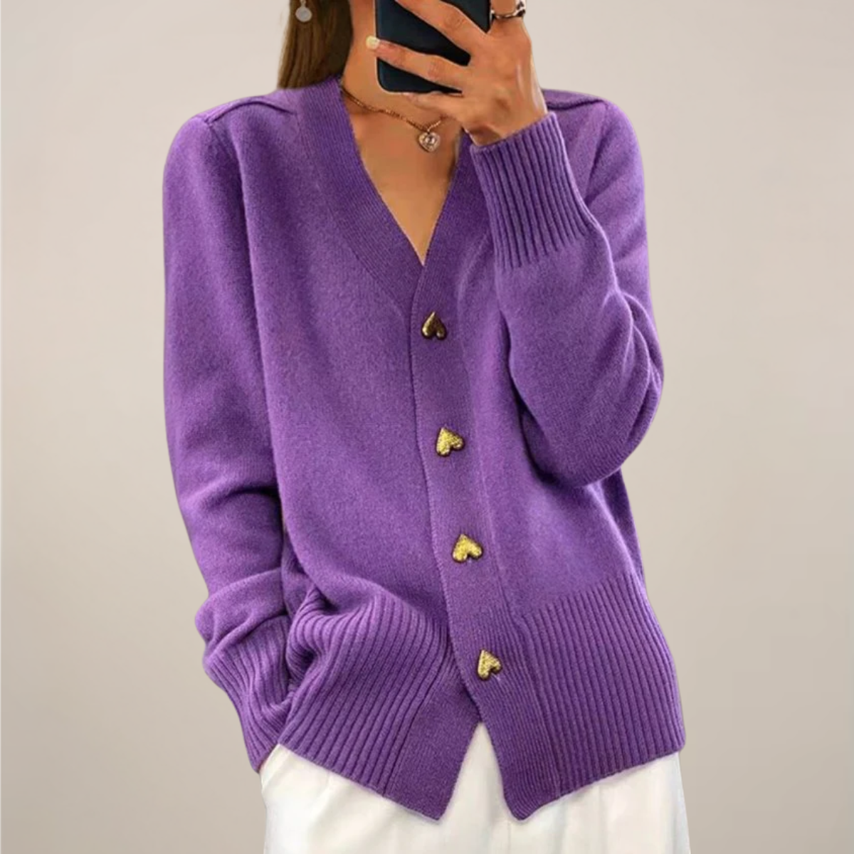 Fashionable Ladies Cardigan with Cute Heart Buttons