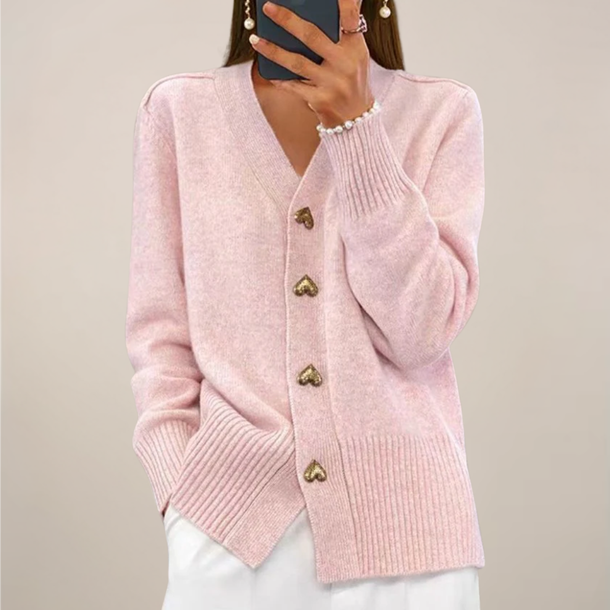 Fashionable Ladies Cardigan with Cute Heart Buttons