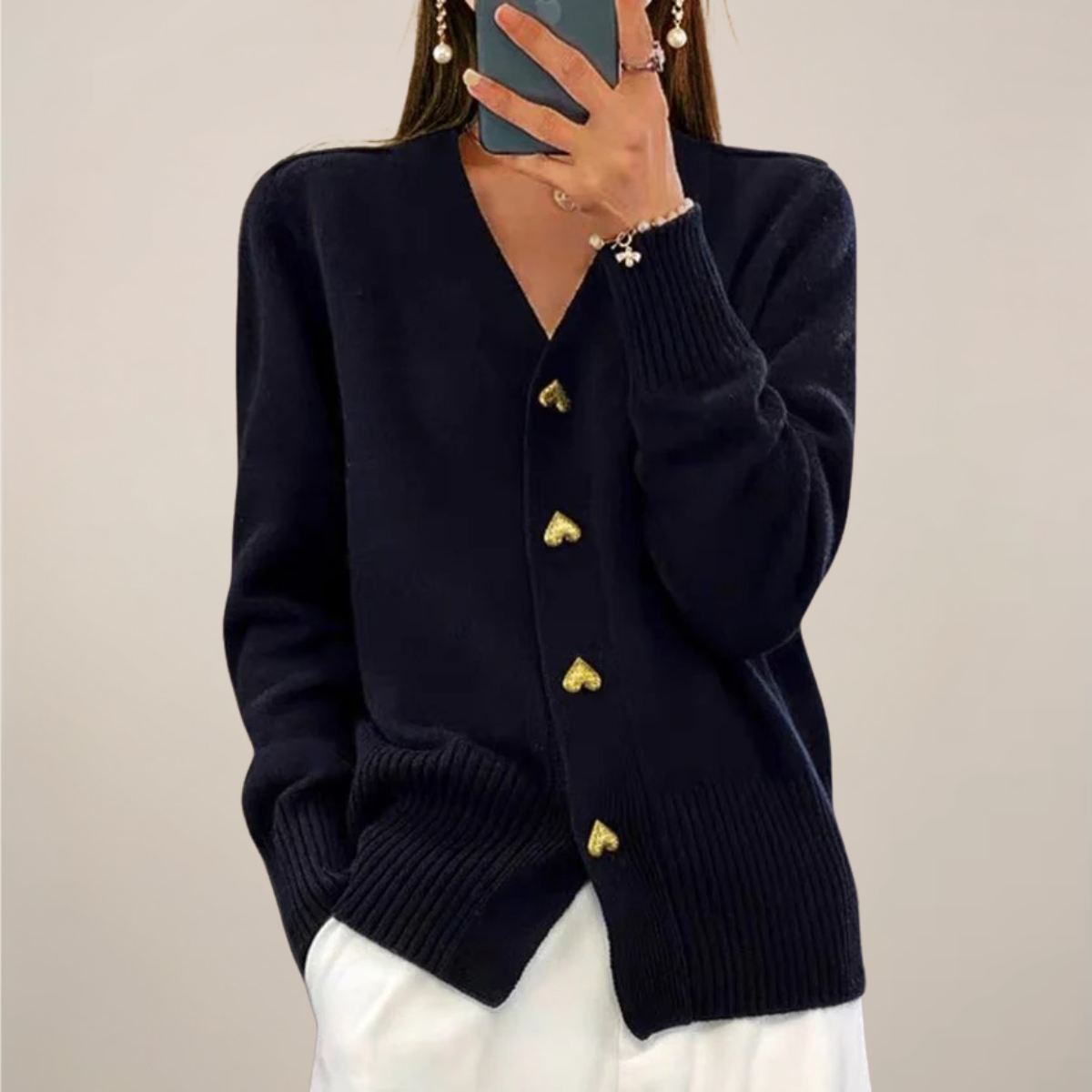 Fashionable Ladies Cardigan with Cute Heart Buttons - Nocini