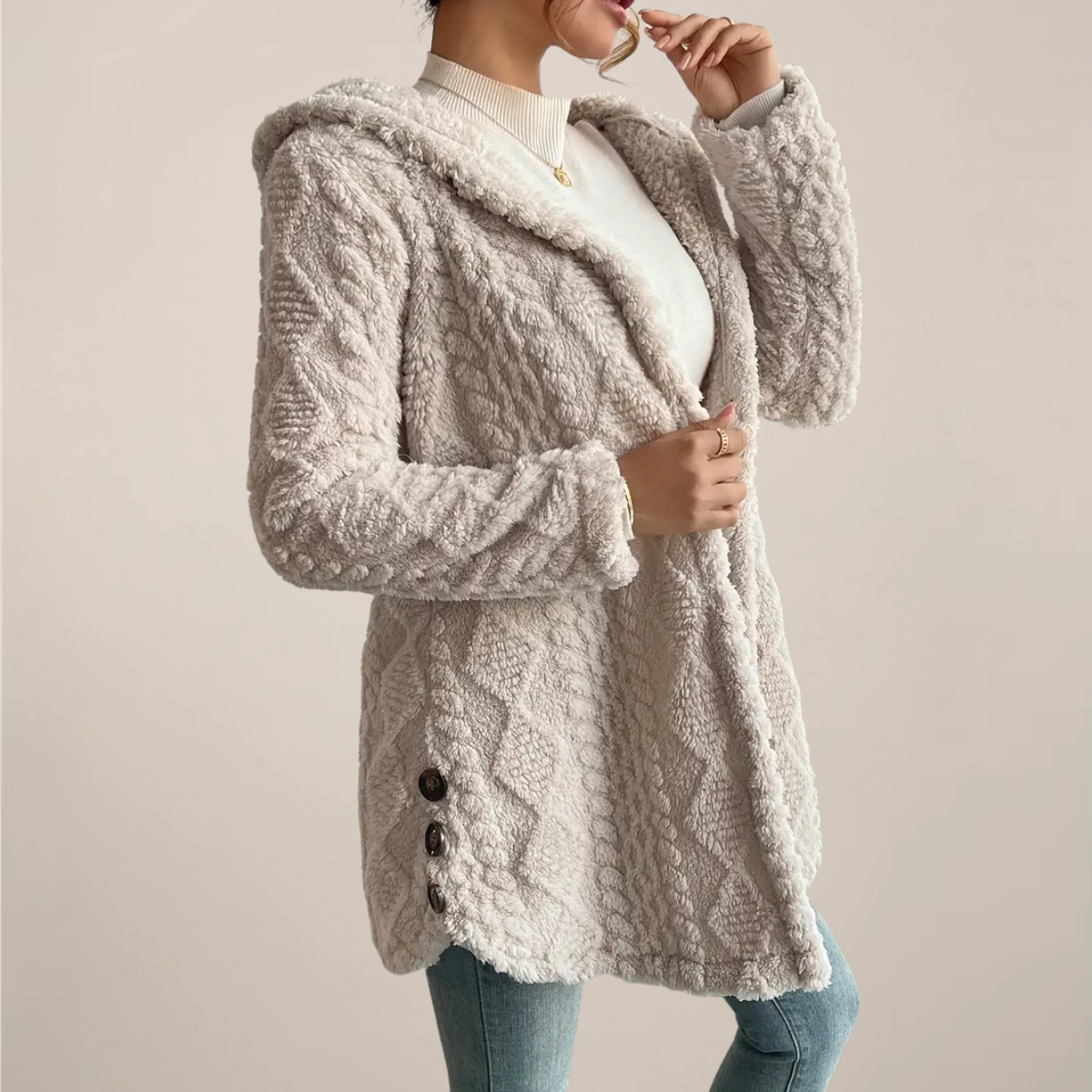 Soft Cream Hooded Winter Coat - Warm Parka Jacket