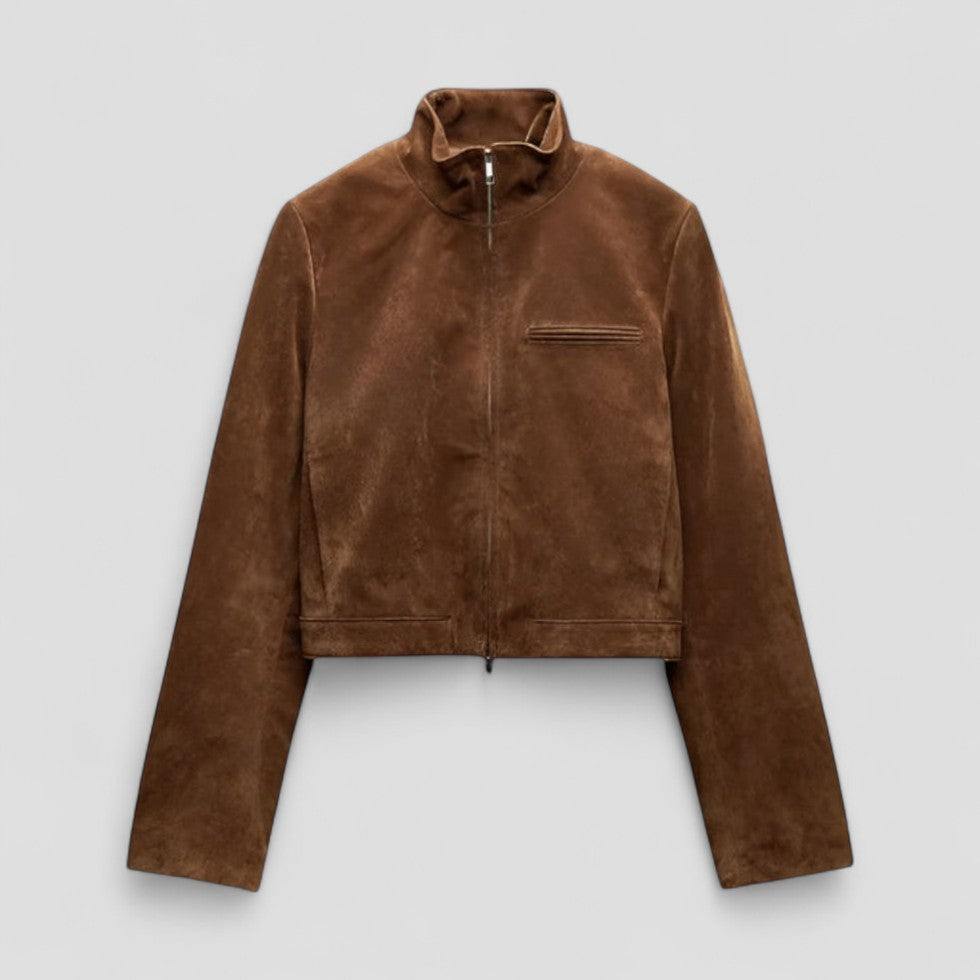 Fashionable Faux Suede Zip Up Jacket