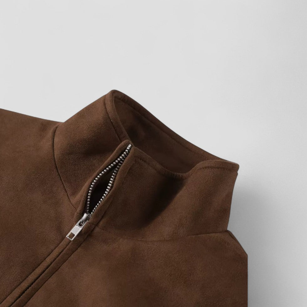 Fashionable Faux Suede Zip Up Jacket