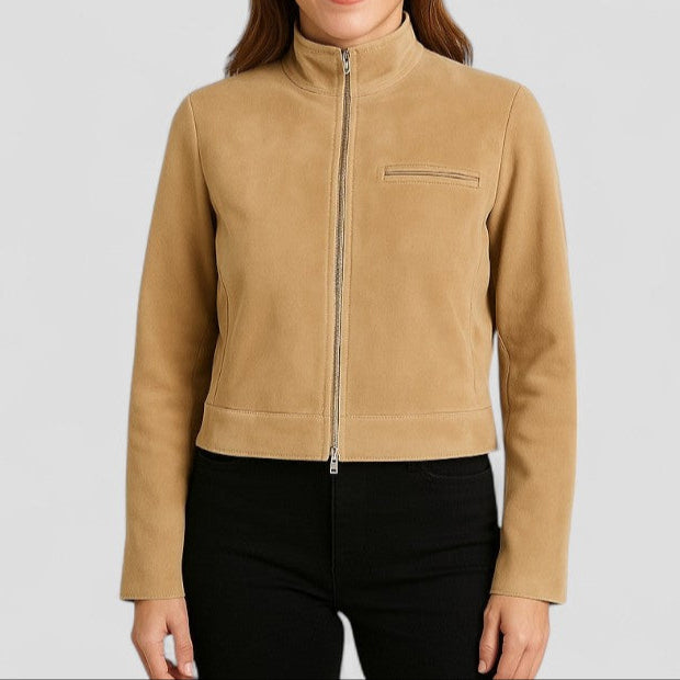Fashionable Faux Suede Zip Up Jacket