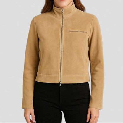 Fashionable Faux Suede Zip Up Jacket