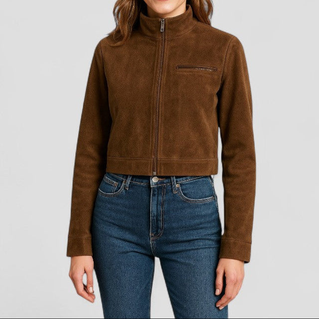 Fashionable Faux Suede Zip Up Jacket - Nocini