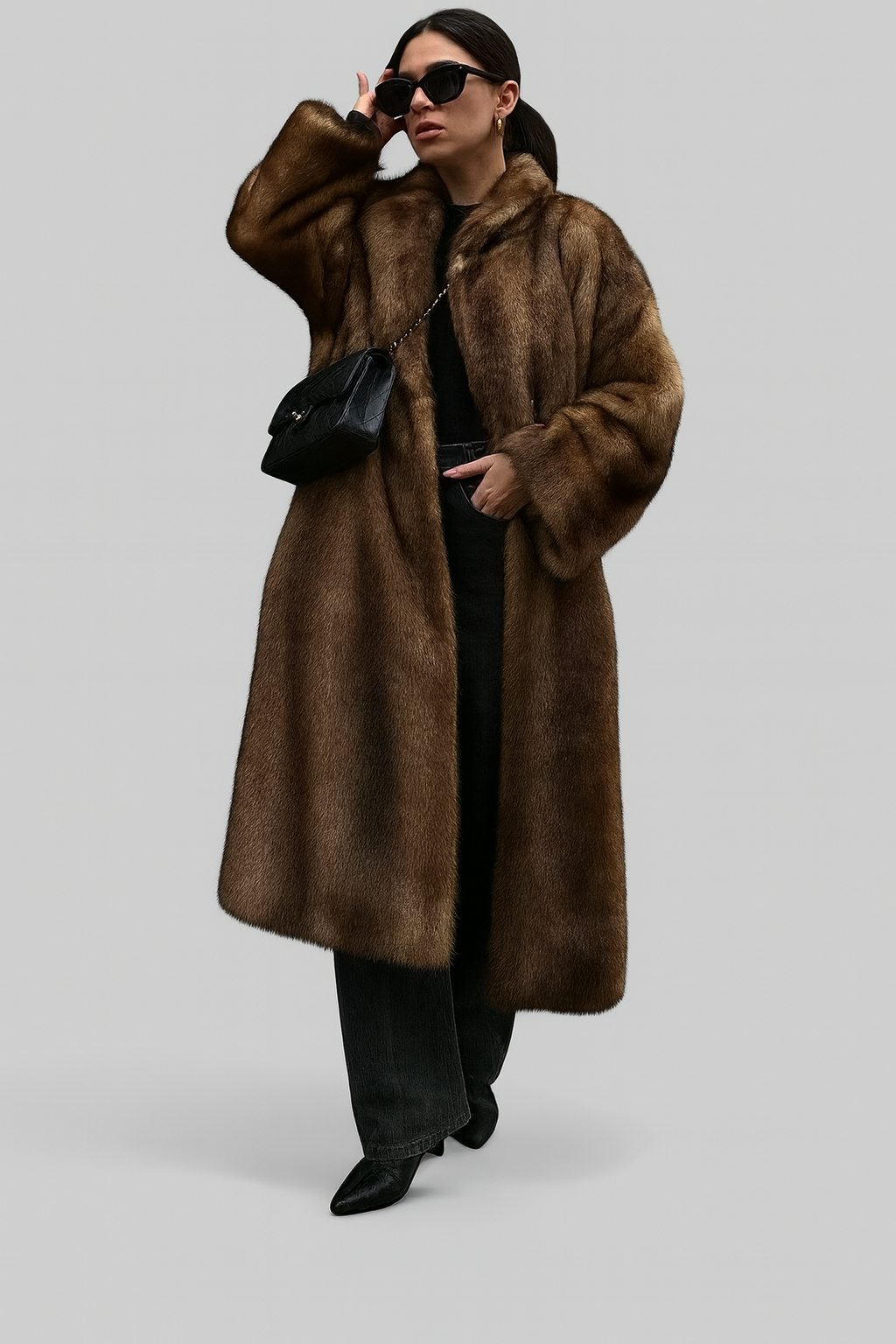 Luxurious Black Faux Fur Winter Parka Coat - Nocini