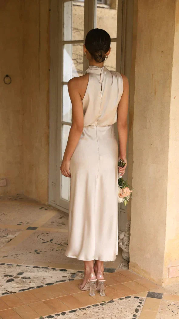 Elegant V Neck Midi Dress