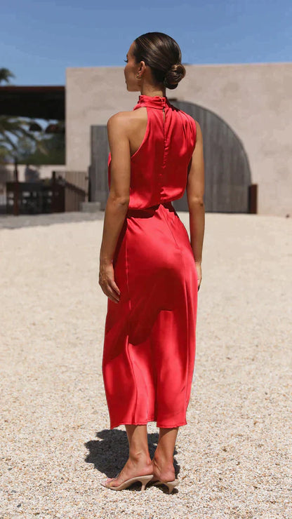 Elegant V Neck Midi Dress