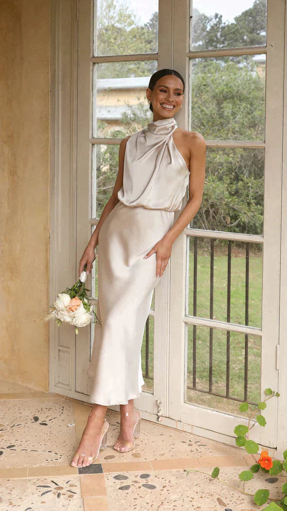 Elegant V Neck Midi Dress - Nocini