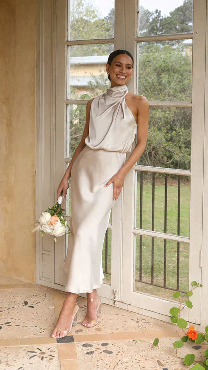 Elegant V Neck Midi Dress - Nocini