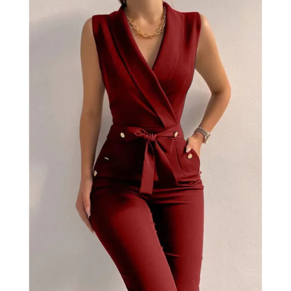 Elegant Strapless V-Neck Evening Jumpsuit