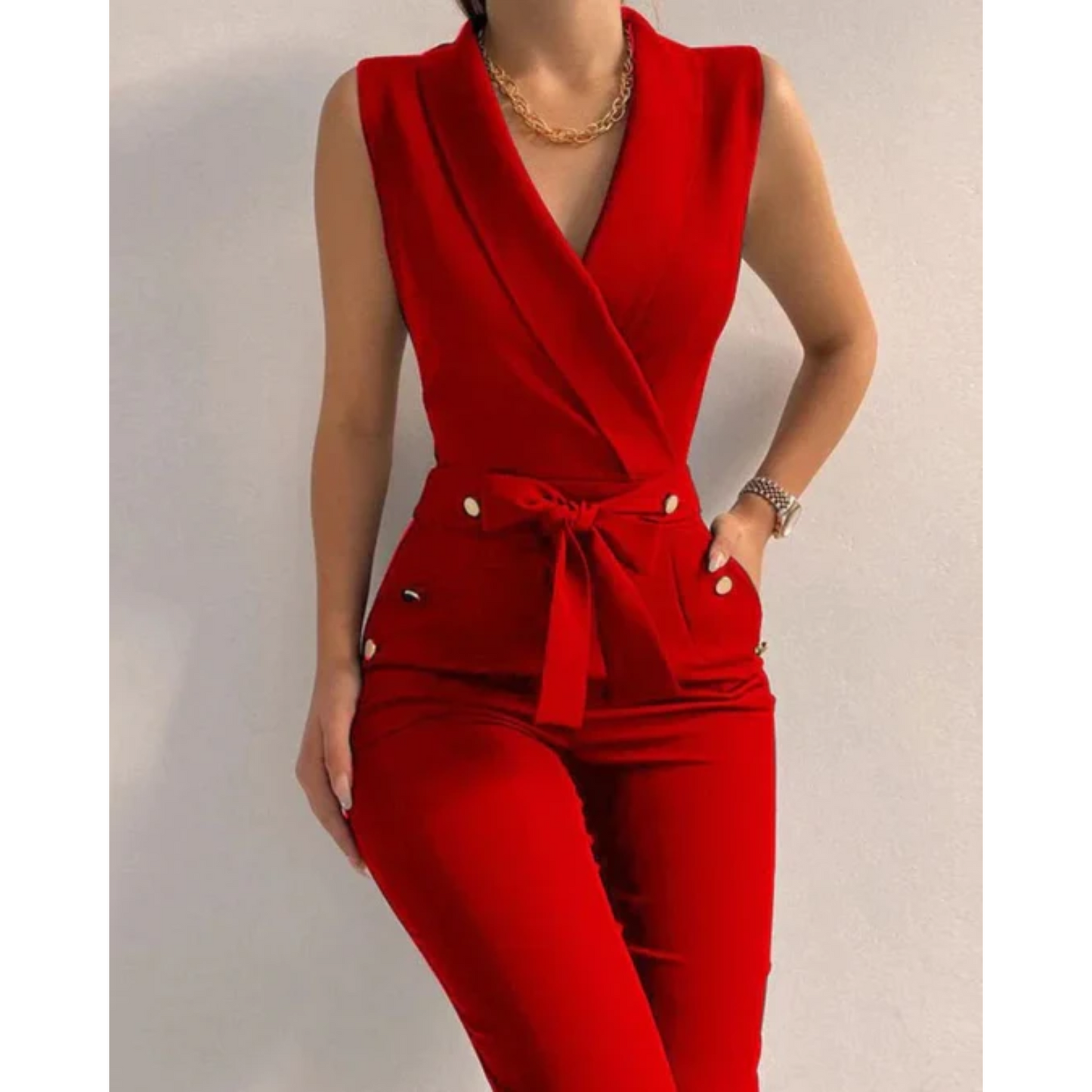 Elegant Strapless V-Neck Evening Jumpsuit