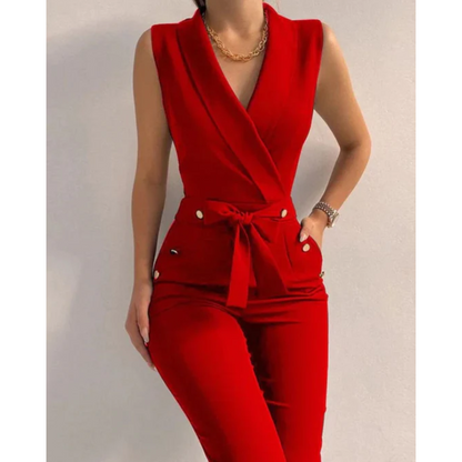 Elegant Strapless V-Neck Evening Jumpsuit