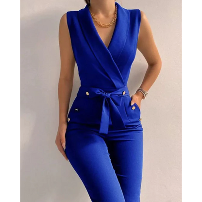 Elegant Strapless V-Neck Evening Jumpsuit