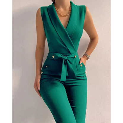 Elegant Strapless V-Neck Evening Jumpsuit