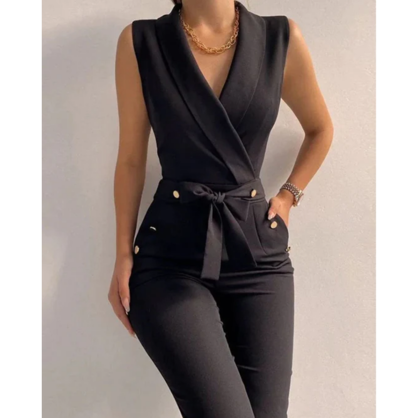 Elegant Strapless V-Neck Evening Jumpsuit - Nocini