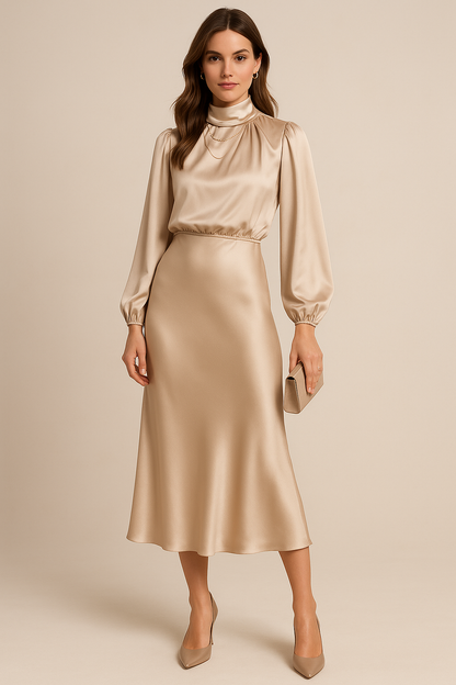 Elegant Crew Neck Knee Length Party Dress - Nocini