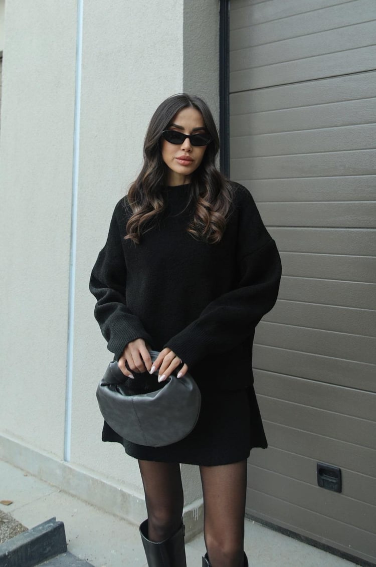 Casual Drop Shoulder Sweater and Skirt Outfit Set