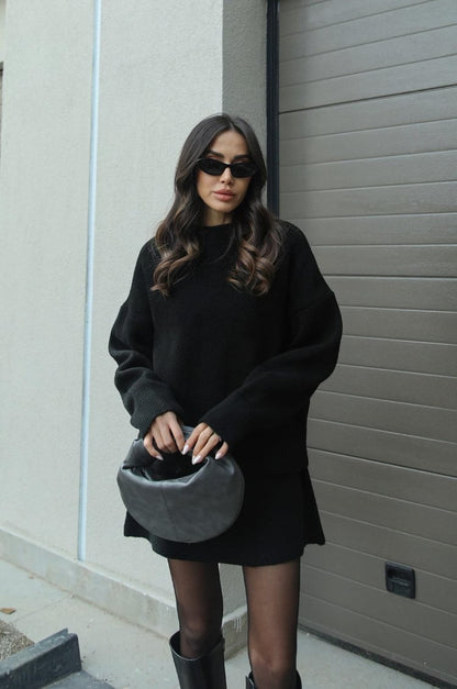 Casual Drop Shoulder Sweater and Skirt Outfit Set